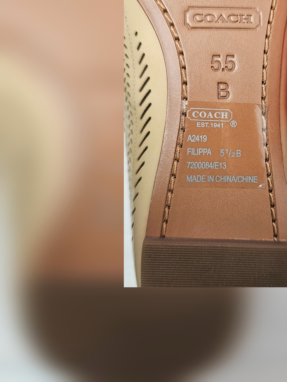 COACH Filippa Tapioca Beige Patent Laser Cut Ballet Flats Shoes 5.5 B New In Box - Picture 8 of 11